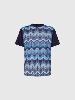 T-shirt à col rond en coton imprimé zigzag effet aérographe