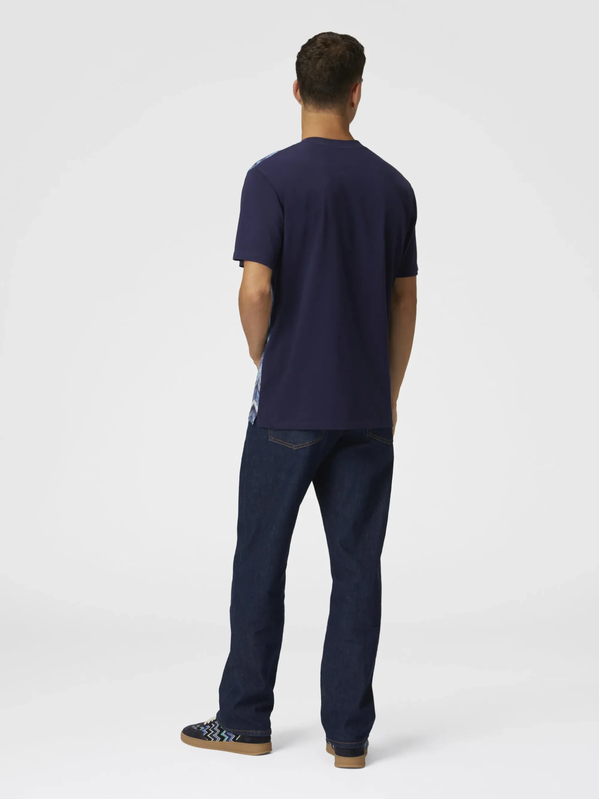 T-shirt à col rond en coton imprimé zigzag effet aérographe