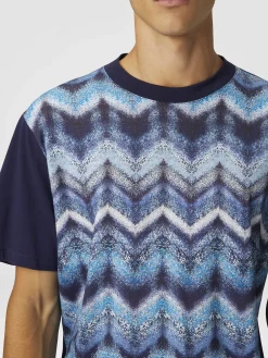 T-shirt à col rond en coton imprimé zigzag effet aérographe