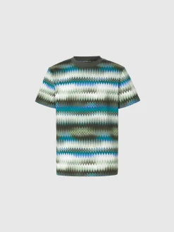 T-shirt à col rond en coton avec imprimé dégradé micro zigzag