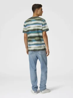 T-shirt à col rond en coton avec imprimé dégradé micro zigzag