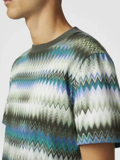 T-shirt à col rond en coton avec imprimé dégradé micro zigzag