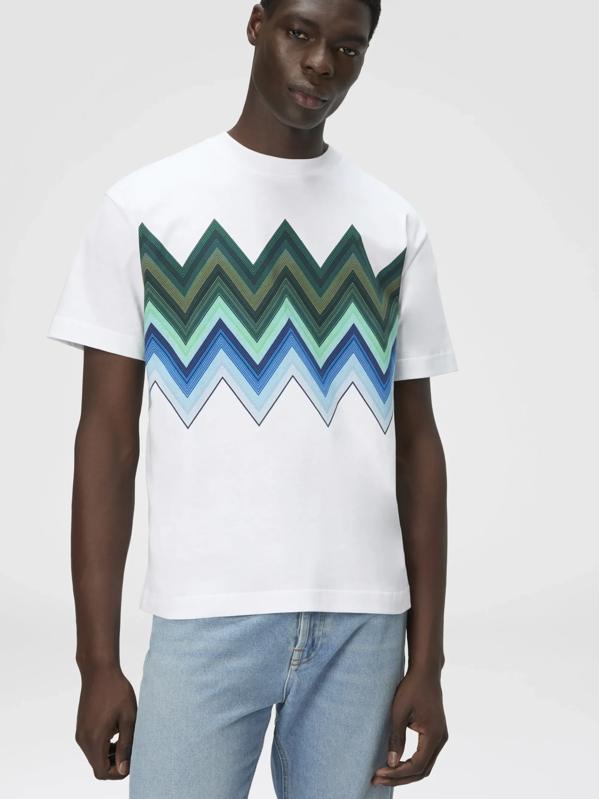 T-shirt à col rond en coton avec imprimé macro zigzag