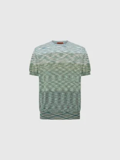 T-shirt à col rond en coton flammé dégradé