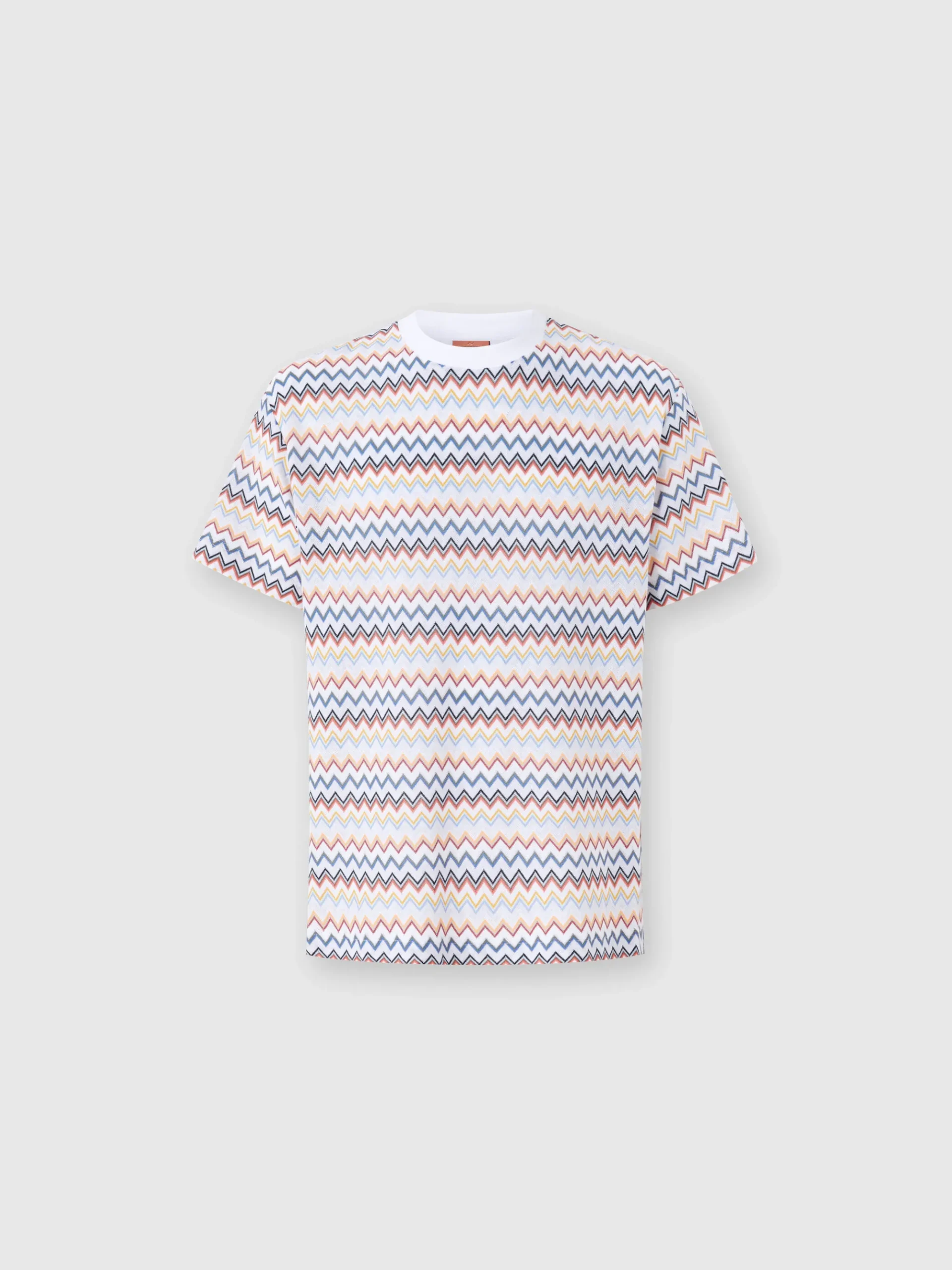 T-shirt à col rond en coton zigzag avec col contrasté