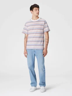 T-shirt à col rond en coton zigzag avec col contrasté