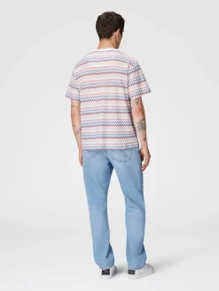 T-shirt à col rond en coton zigzag avec col contrasté