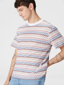 T-shirt à col rond en coton zigzag avec col contrasté
