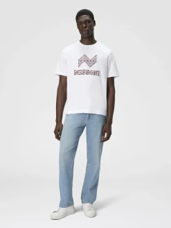 T-shirt à col rond en coton avec empiècement en zigzag et inscription du logo