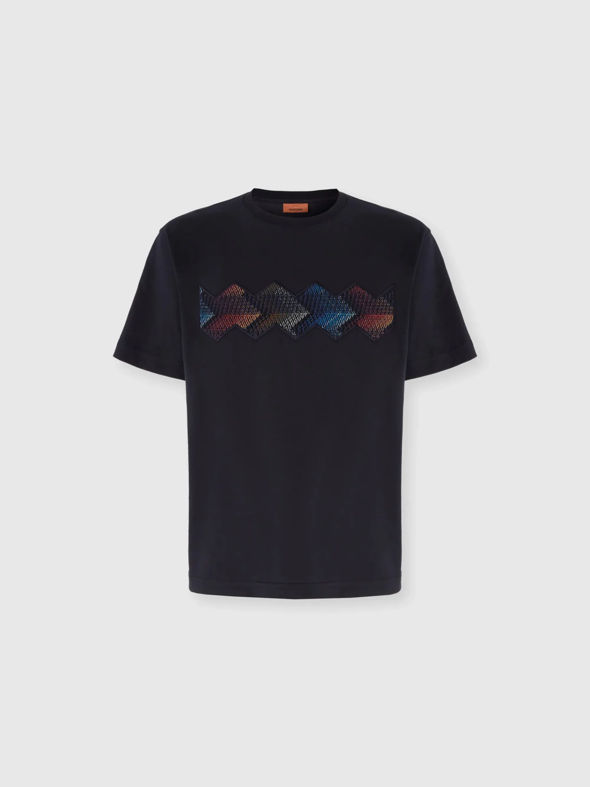 T-shirt à col rond en coton avec empiècement en zigzag dégradé