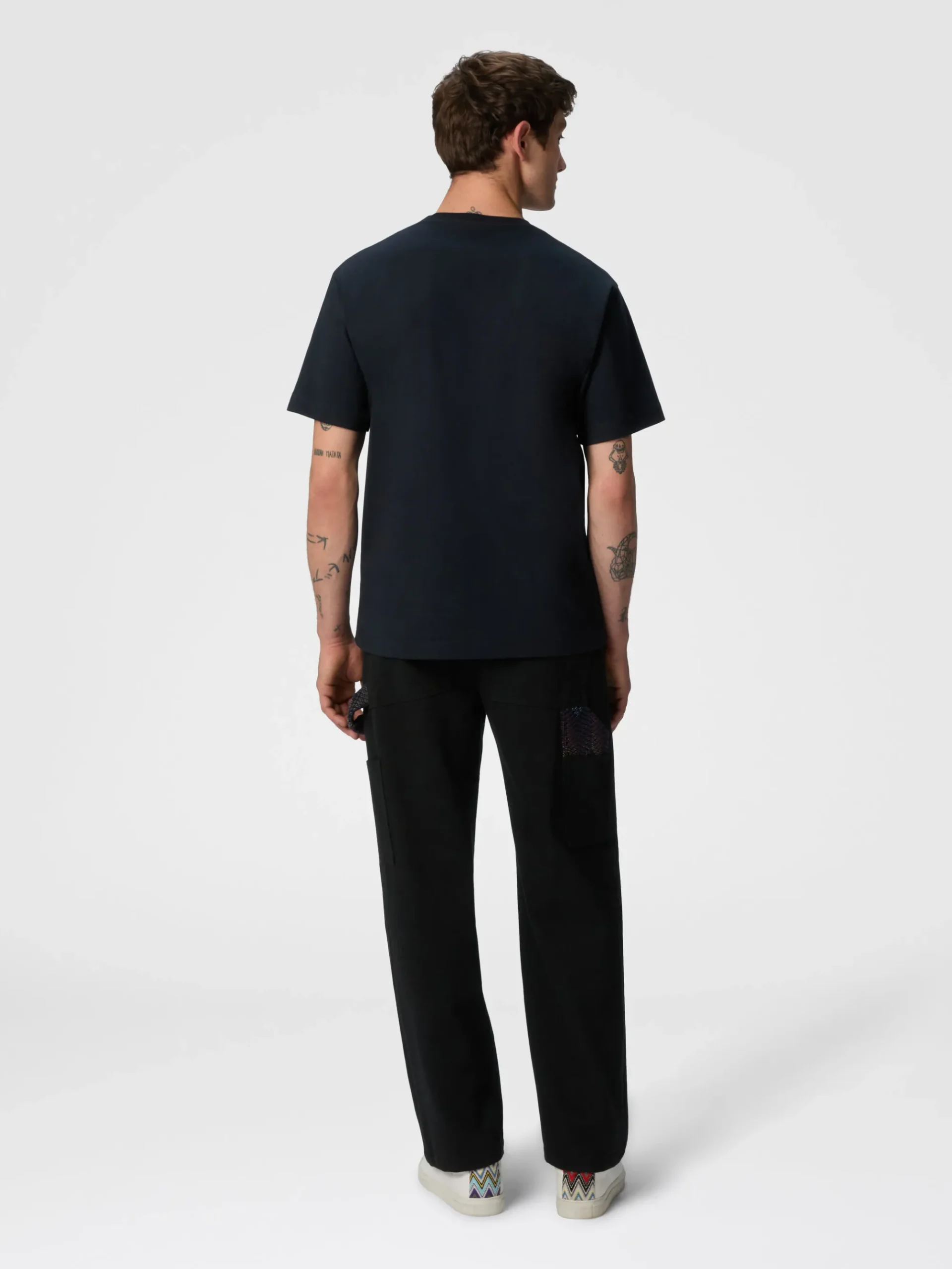 T-shirt à col rond en coton avec empiècement en zigzag dégradé