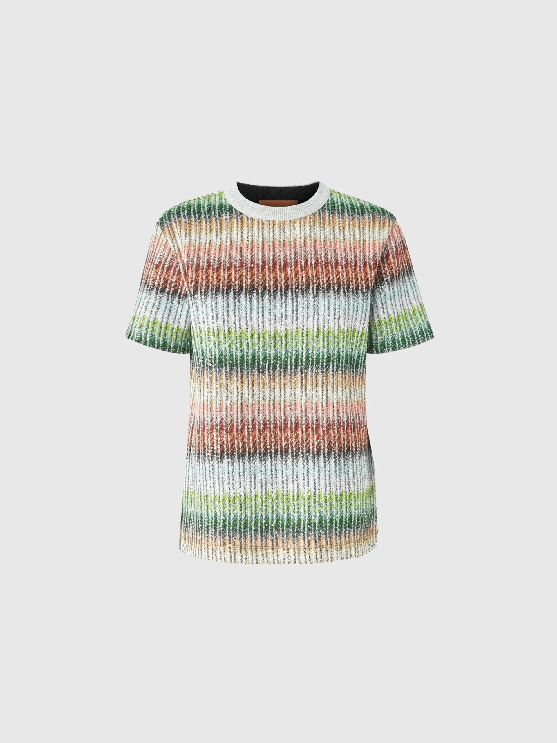 T-shirt à col rond en maille zigzag dégradée avec paillettes