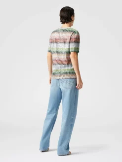 T-shirt à col rond en maille zigzag dégradée avec paillettes