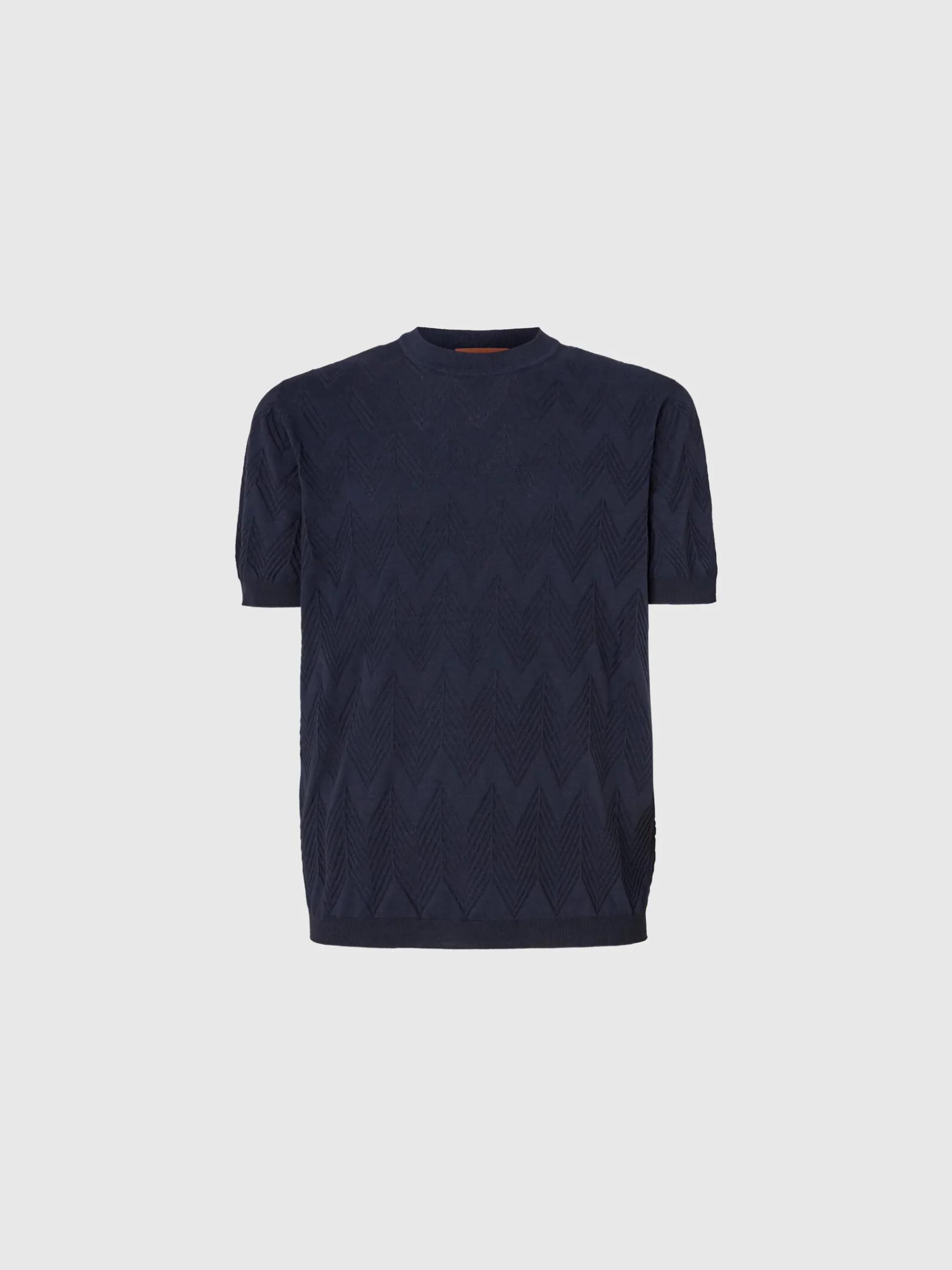 T-shirt à col rond en maille de coton et soie avec chevron 3D