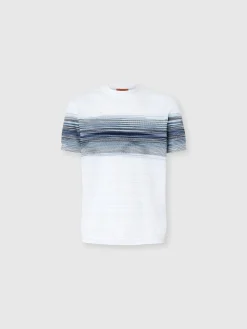 T-shirt à col rond en maille de coton nid d’abeille avec détail flammé