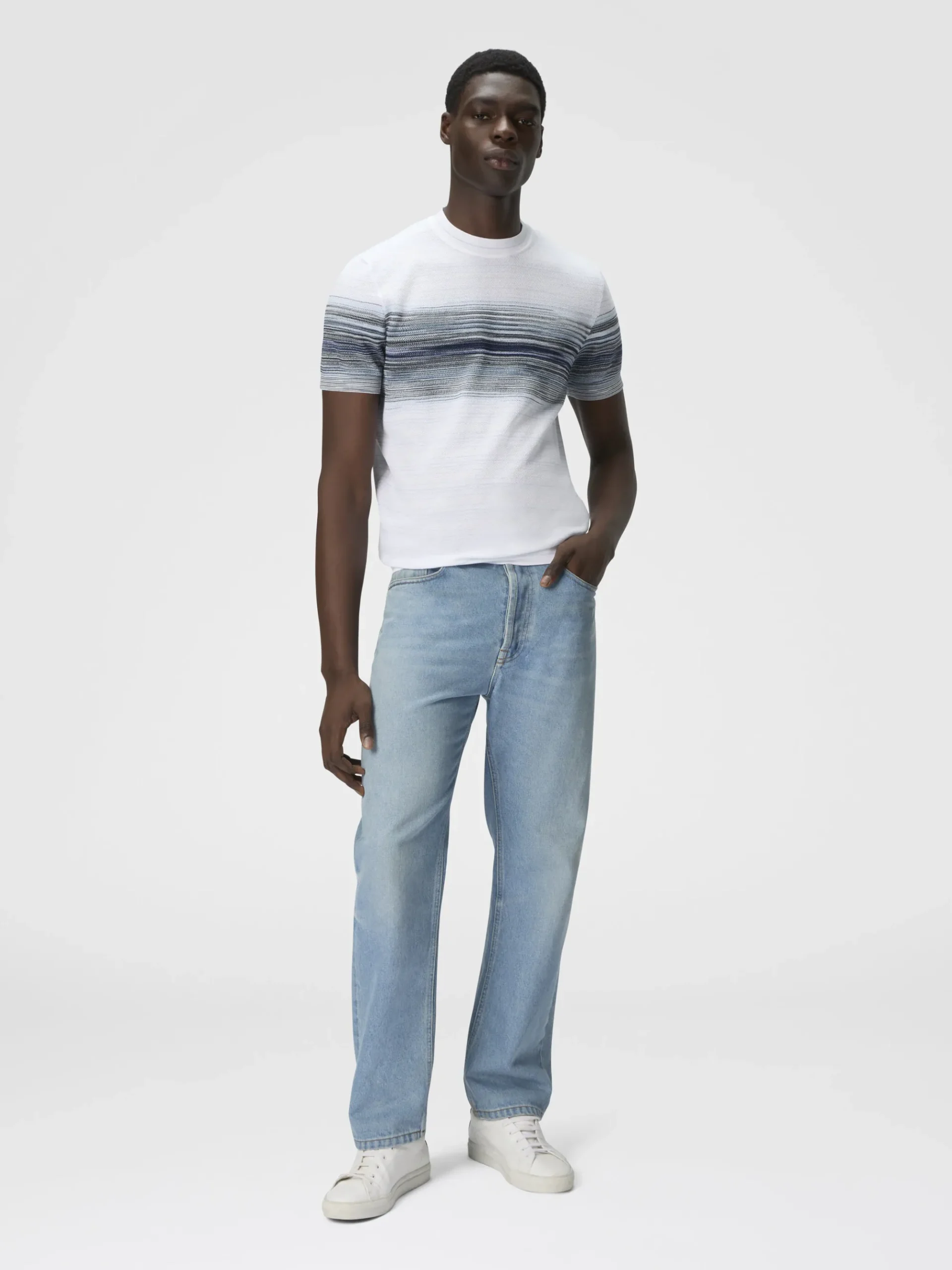 T-shirt à col rond en maille de coton nid d’abeille avec détail flammé