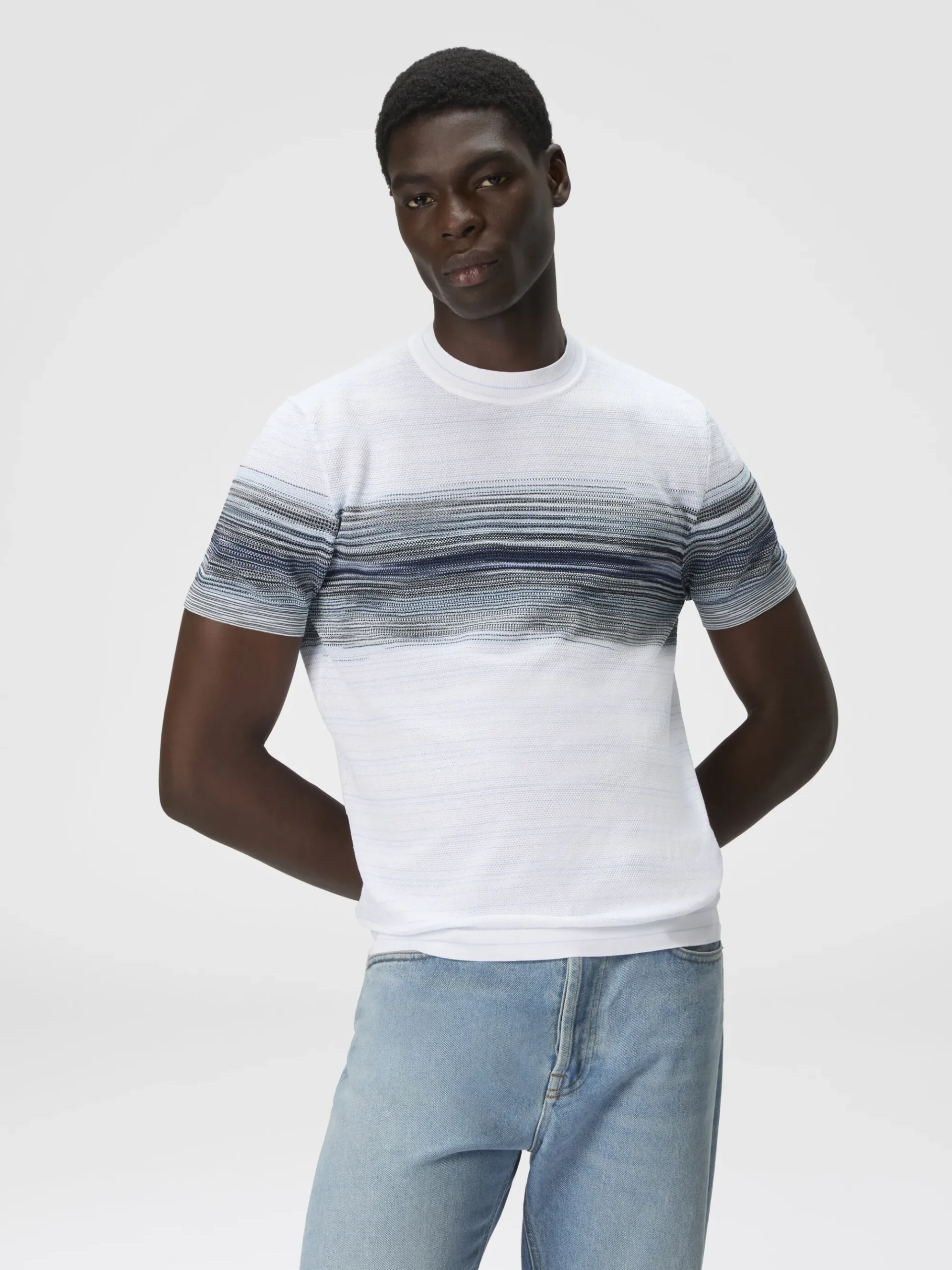 T-shirt à col rond en maille de coton nid d’abeille avec détail flammé