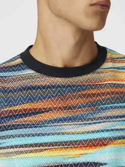 T-shirt ras du cou en coton à imprimé zigzag flammé