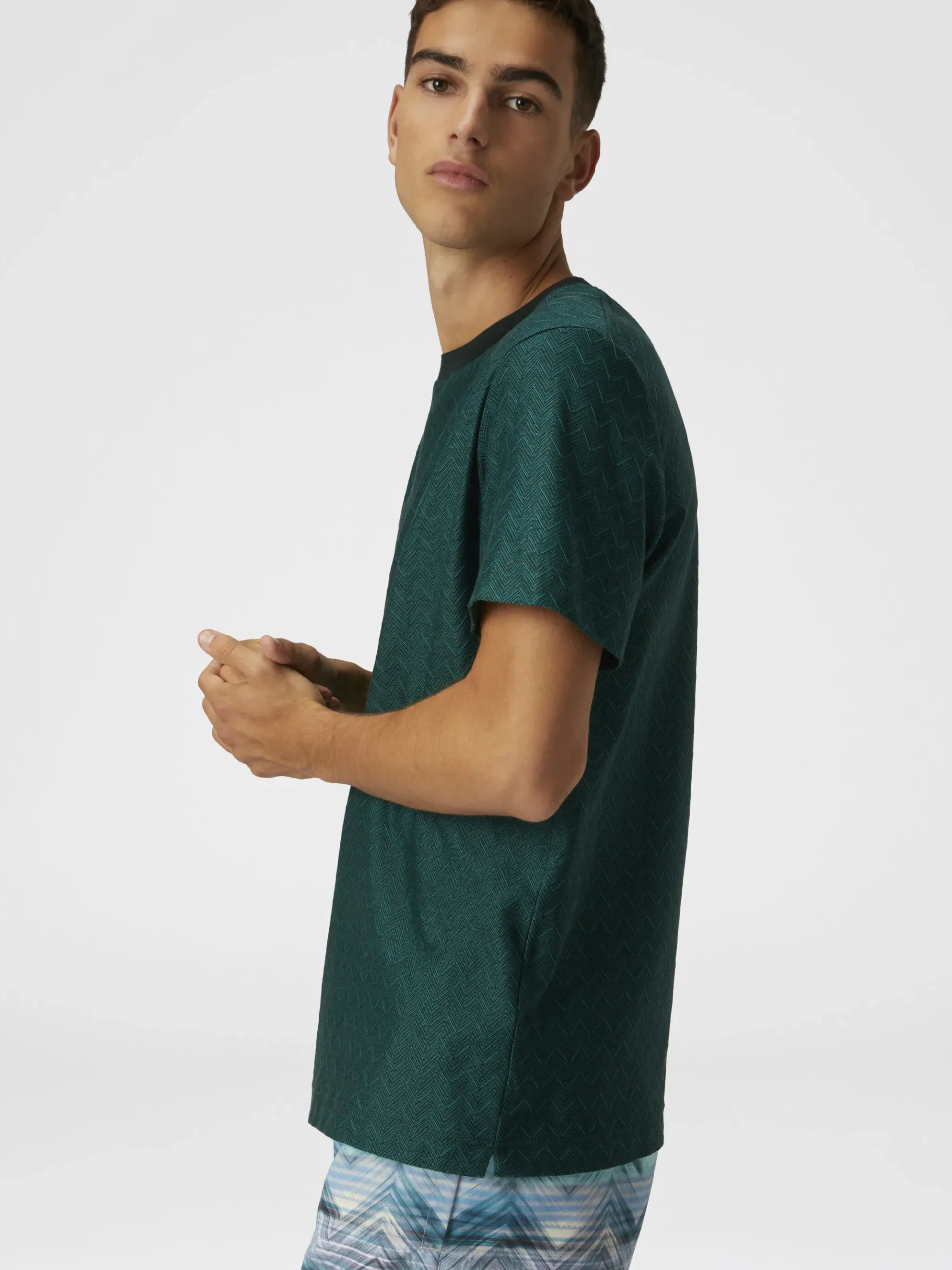 T-shirt ras du cou en jersey de coton zigzag ton sur ton