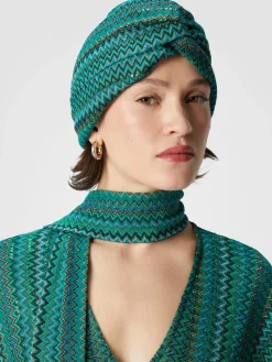 Turban en viscose lamé zigzag à sequins