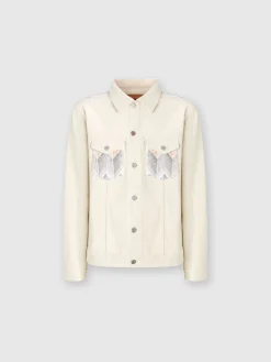 Veste en jean avec empiècements en tricot à chevrons