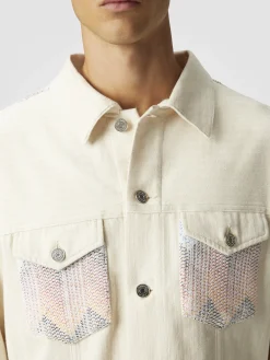 Veste en jean avec empiècements en tricot à chevrons